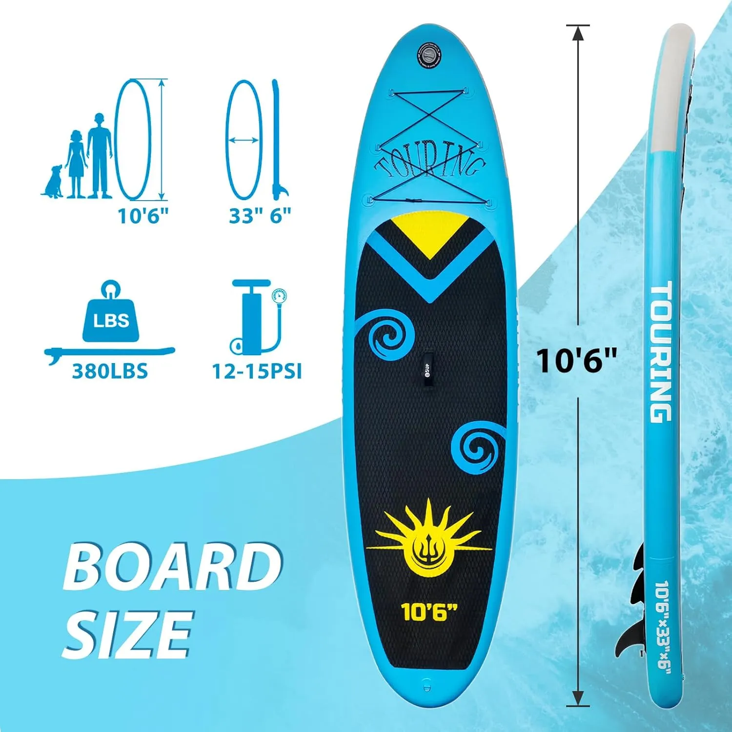 10'6" Inflatable Stand Up Paddle Board, Non-Slip Deck Blow Up Paddle Board with Aluminum Paddle, Pump, Safety Rope, Repair Kit, Backpack, Premium Paddle Board for Youth & Adults of All Skill Levels