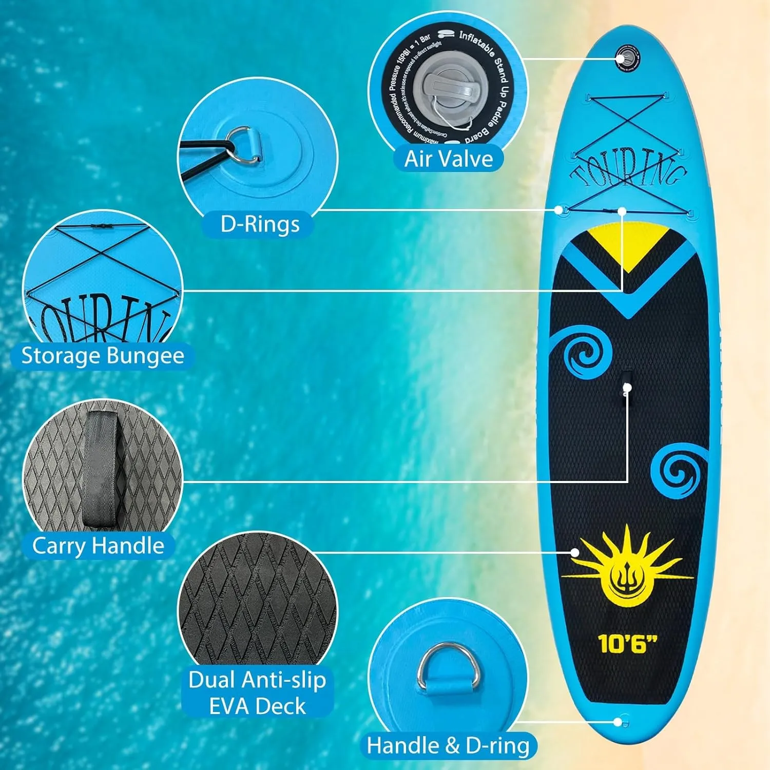 10'6" Inflatable Stand Up Paddle Board, Non-Slip Deck Blow Up Paddle Board with Aluminum Paddle, Pump, Safety Rope, Repair Kit, Backpack, Premium Paddle Board for Youth & Adults of All Skill Levels