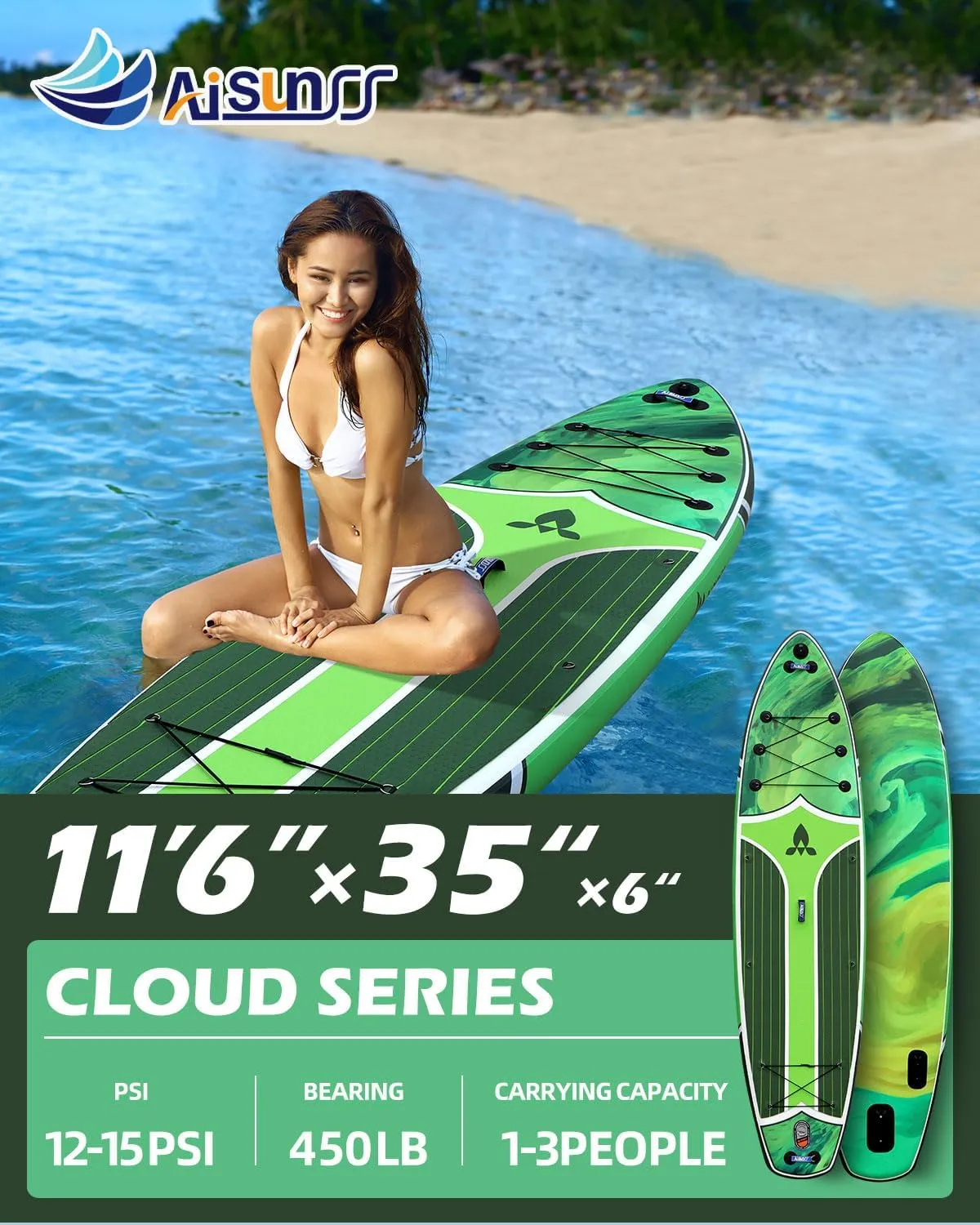 11'6''x35'' Super Wide Inflatable Paddle Board, 450lb Capacity Premium Stable SUP Board for 2 1 People/Family w/100L Backpack, Dual-Action Pump, Safety Leash