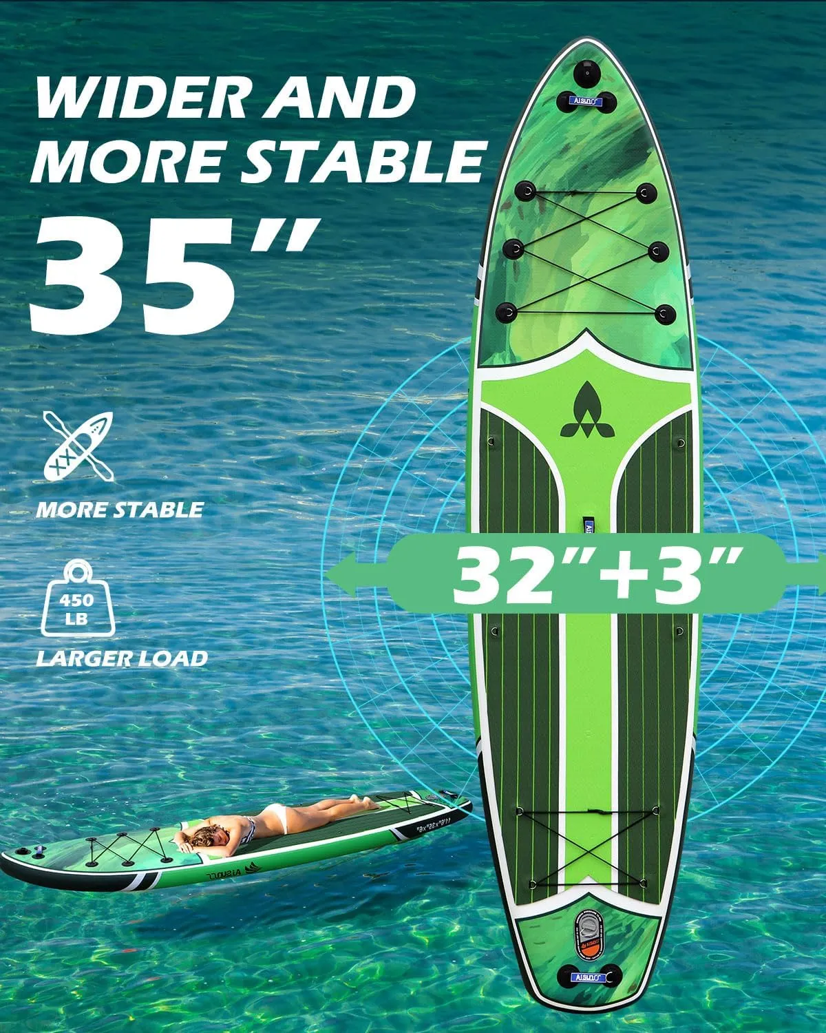 11'6''x35'' Super Wide Inflatable Paddle Board, 450lb Capacity Premium Stable SUP Board for 2 1 People/Family w/100L Backpack, Dual-Action Pump, Safety Leash