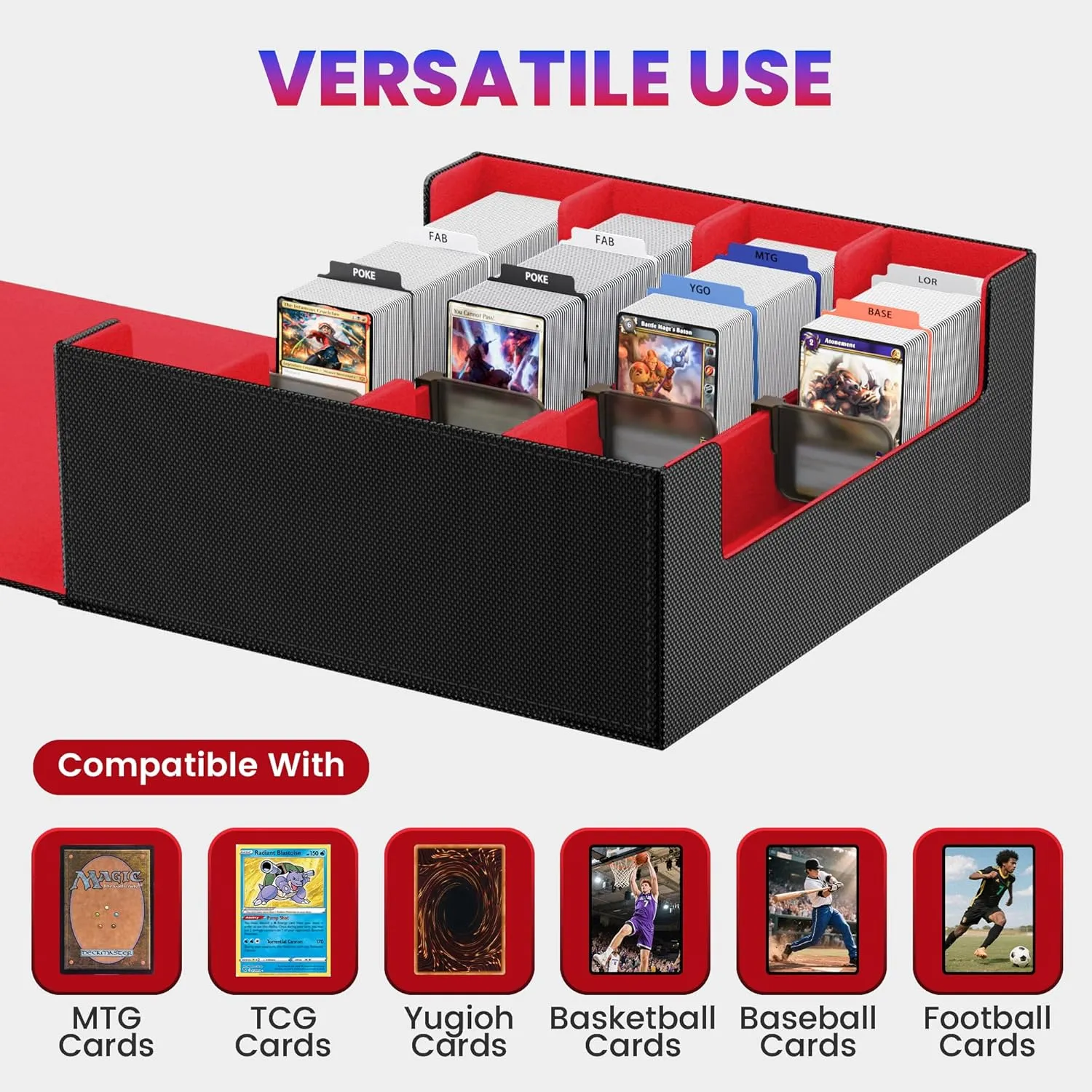 3500  Trading Card Storage Box,4-Row MTG Deck Box with 36 Dividers & 8 Stoppers,Commander Deck Case Fits For Toploaders, Magnetic Card Holder,TCG,YugiOh and Sport Cards