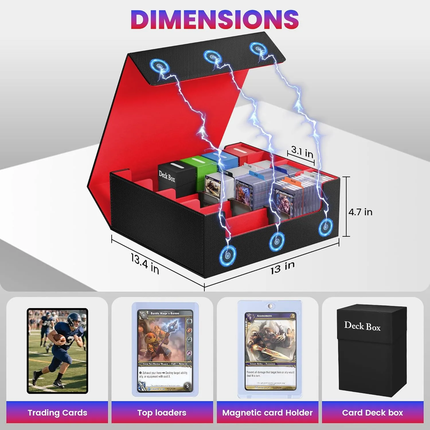 3500  Trading Card Storage Box,4-Row MTG Deck Box with 36 Dividers & 8 Stoppers,Commander Deck Case Fits For Toploaders, Magnetic Card Holder,TCG,YugiOh and Sport Cards