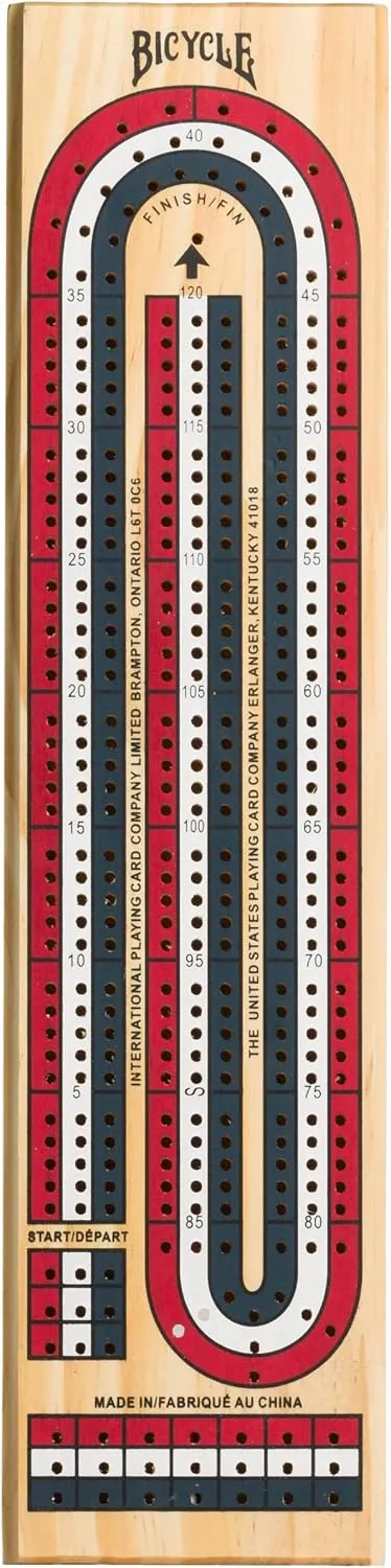 Bicycle 3-Track Color Coded Wooden Cribbage Board Games