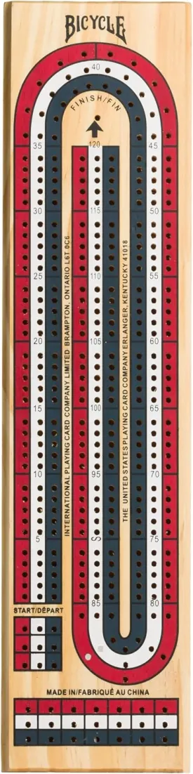 Bicycle 3-Track Color Coded Wooden Cribbage Board Games