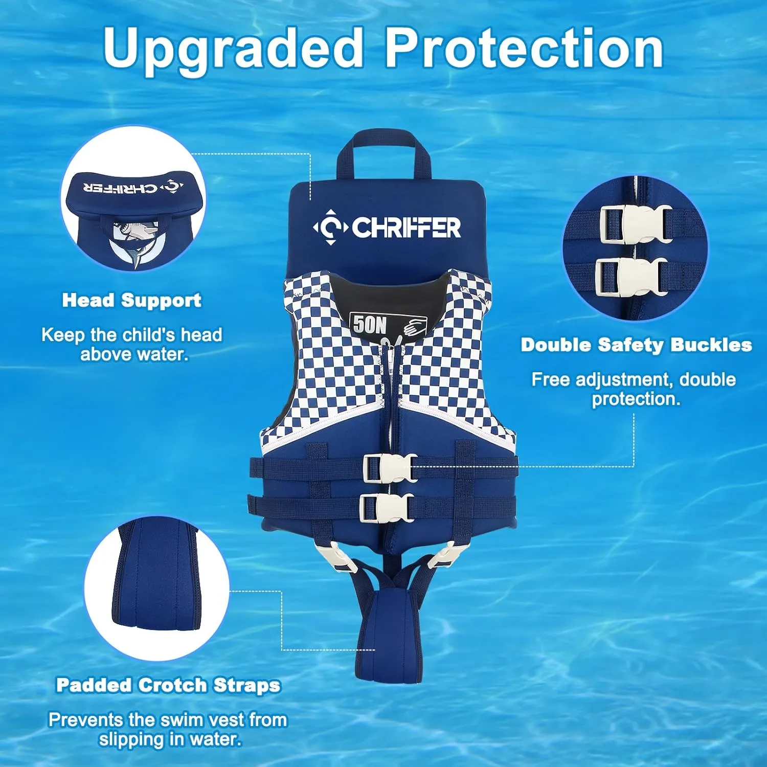 Chriffer Kids Swim Vest for 20-70 Pounds Boys and Girls, Easy On/Off Zipper, Swimming Toddler Floaties Jackets for 2, 3, 4, 5, 6, 7, 8 Years Old/Beach Pool Water Park