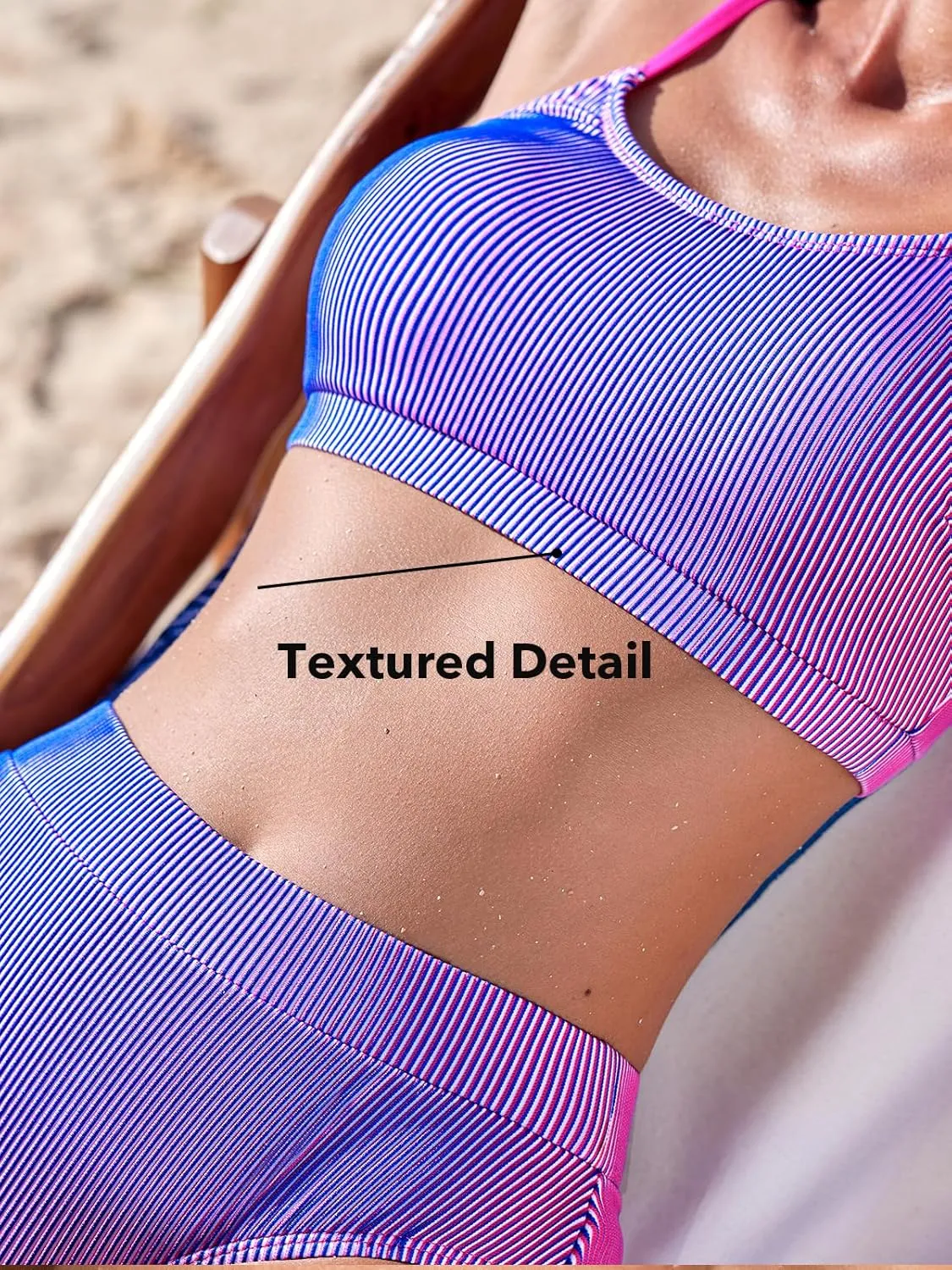 CUPSHE Women's Bikini Set Two Piece Swimsuits High Waisted Scoop Neck Spaghetti Adjustable Straps Textured
