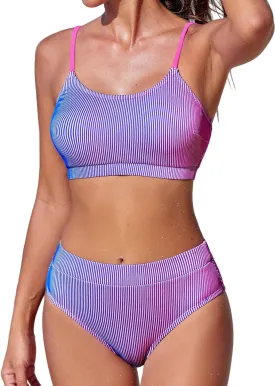 CUPSHE Women's Bikini Set Two Piece Swimsuits High Waisted Scoop Neck Spaghetti Adjustable Straps Textured