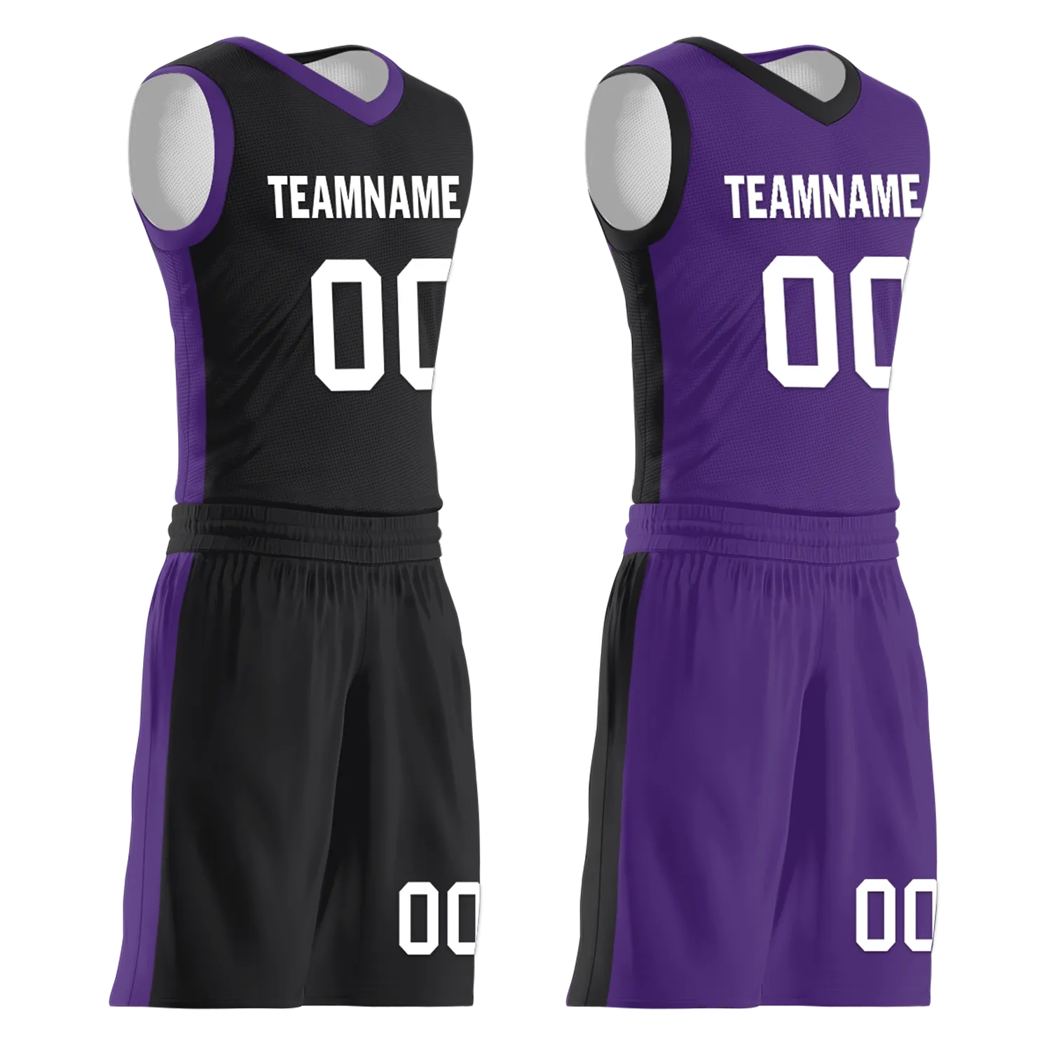 Custom Black Purple Classic Style Reversible Basketball Uniform Personalized COOLMAX BBJR-D017035