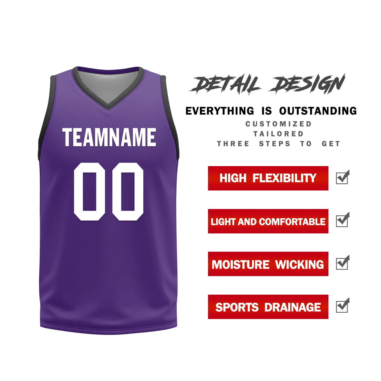 Custom Black Purple Classic Style Reversible Basketball Uniform Personalized COOLMAX BBJR-D017035