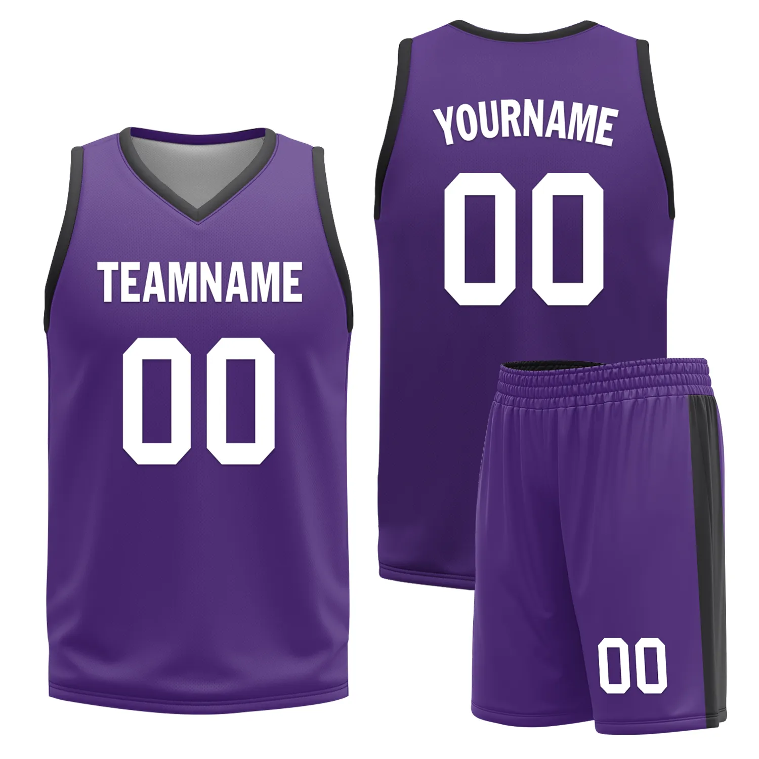 Custom Black Purple Classic Style Reversible Basketball Uniform Personalized COOLMAX BBJR-D017035