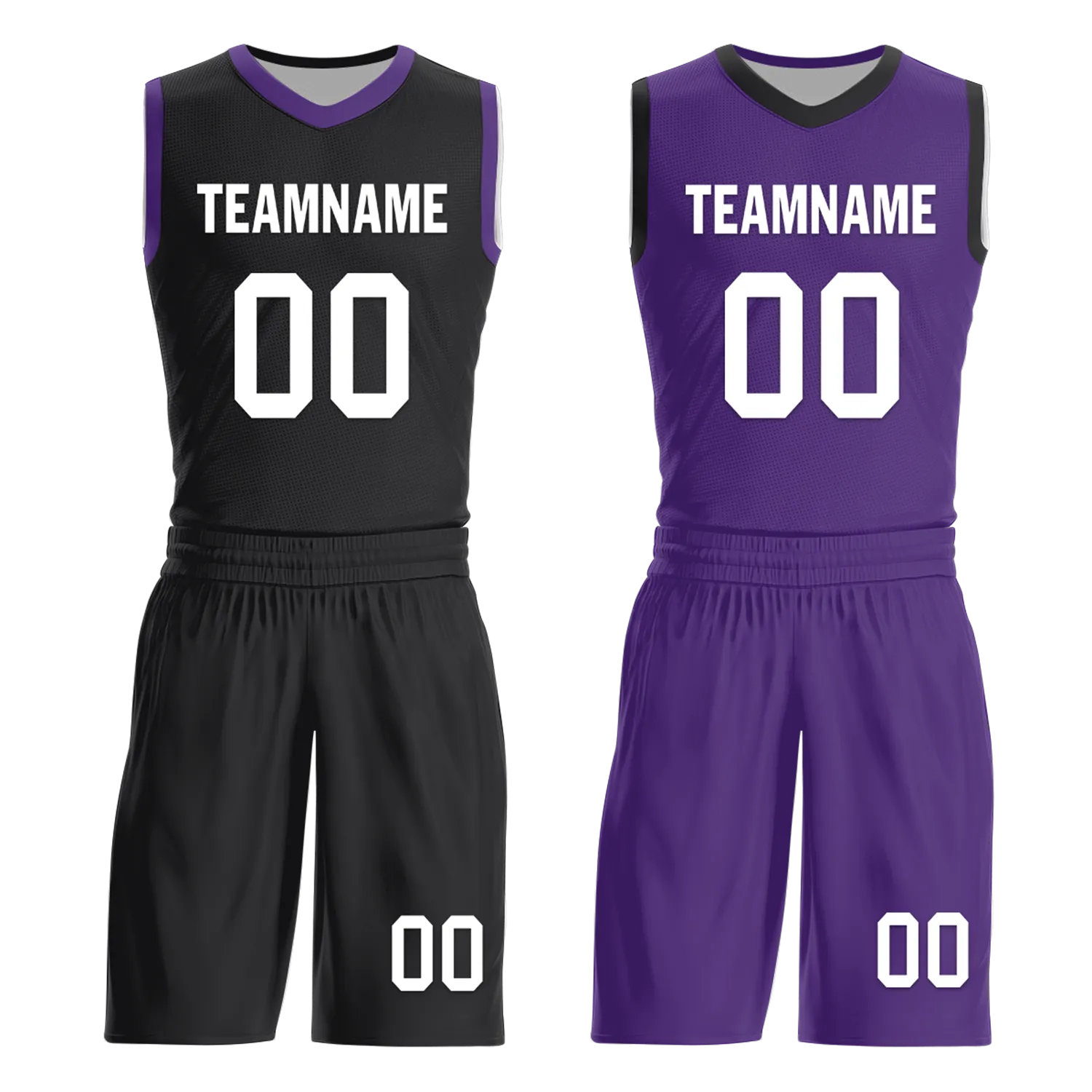 Custom Black Purple Classic Style Reversible Basketball Uniform Personalized COOLMAX BBJR-D017035