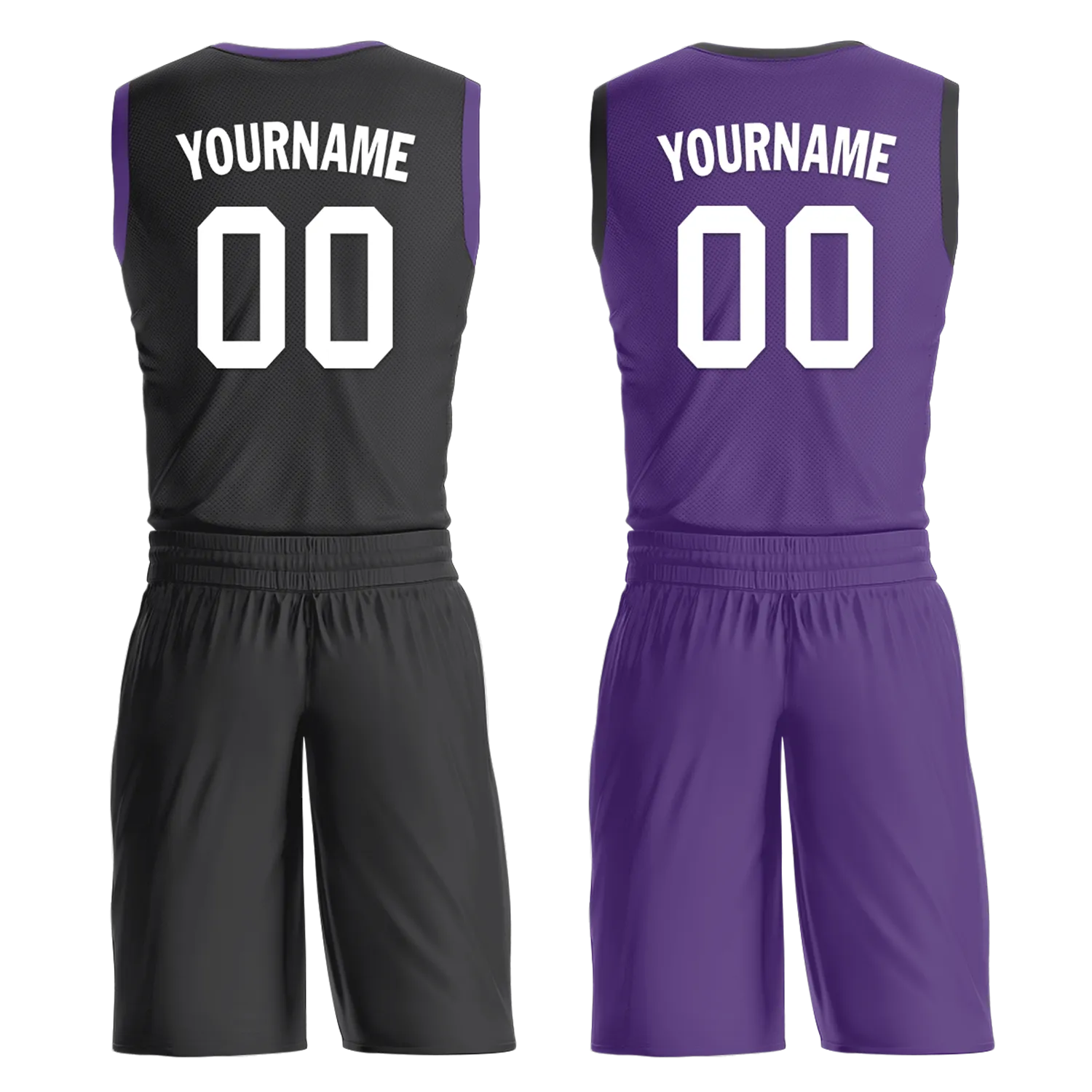 Custom Black Purple Classic Style Reversible Basketball Uniform Personalized COOLMAX BBJR-D017035