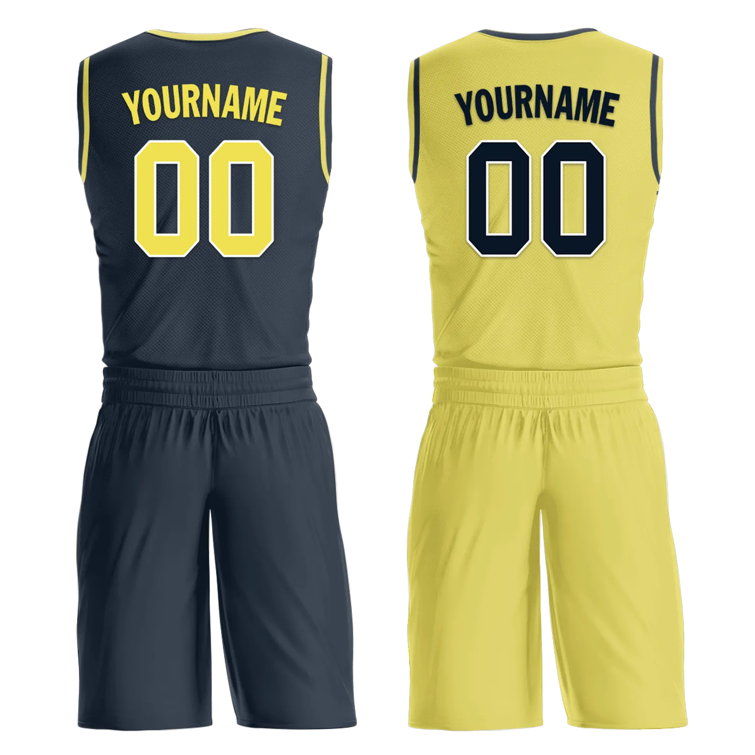 Custom Blue Yellow Classic Style Reversible Basketball Uniform Personalized Ordinary BBJR-D017059