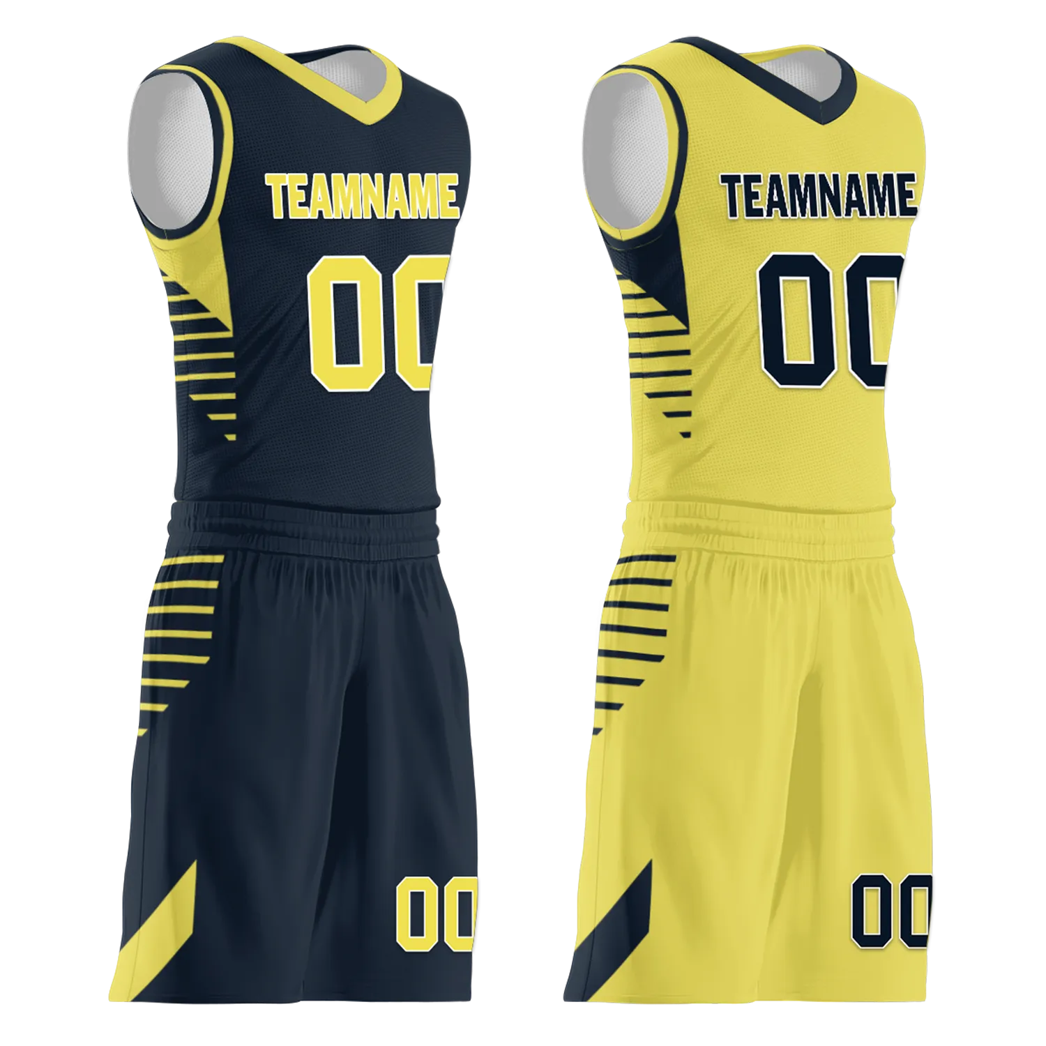 Custom Blue Yellow Classic Style Reversible Basketball Uniform Personalized Ordinary BBJR-D017059