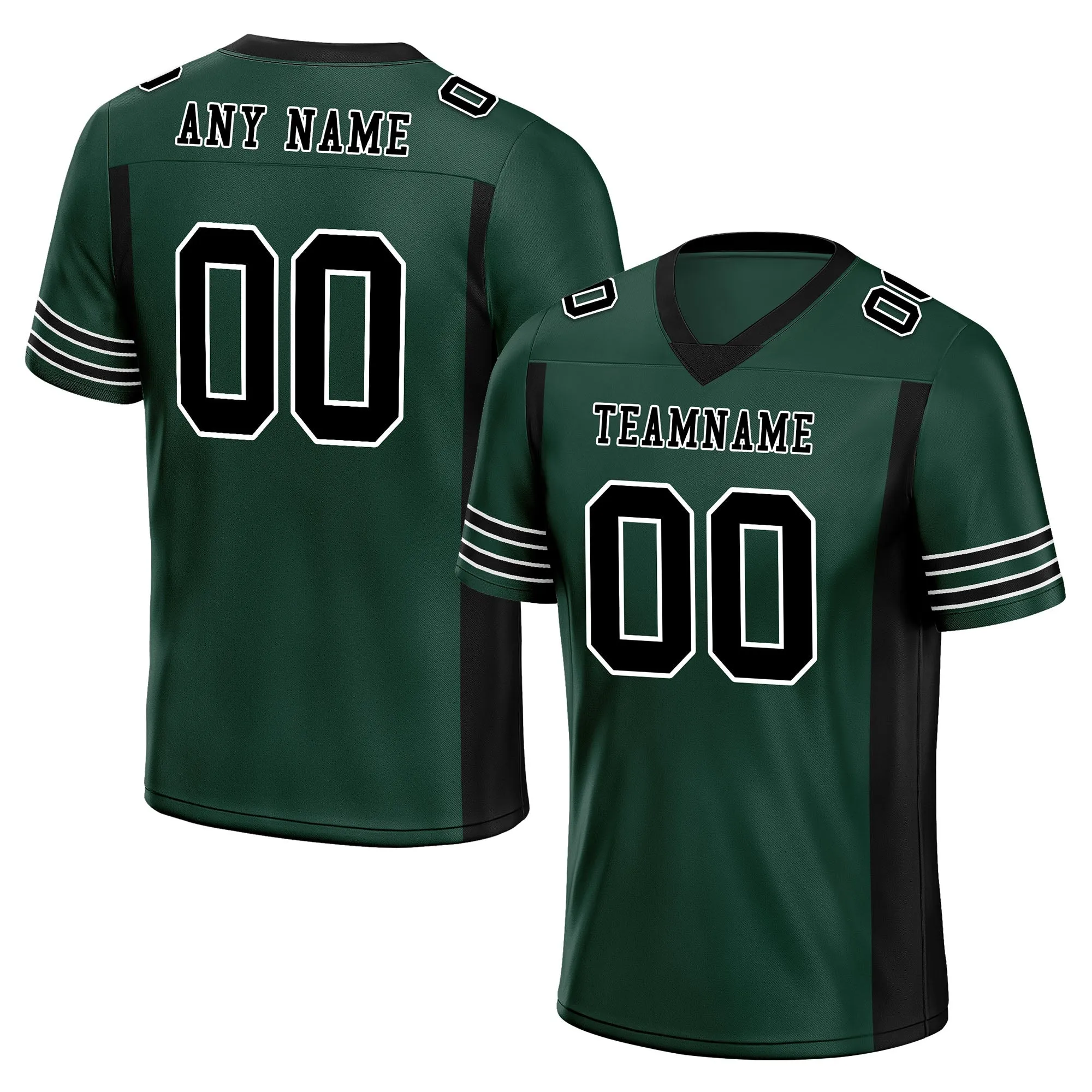 Custom Dark Geen Black Striped Sleeves Personalized Authentic Football Jersey FBJ02-D06065