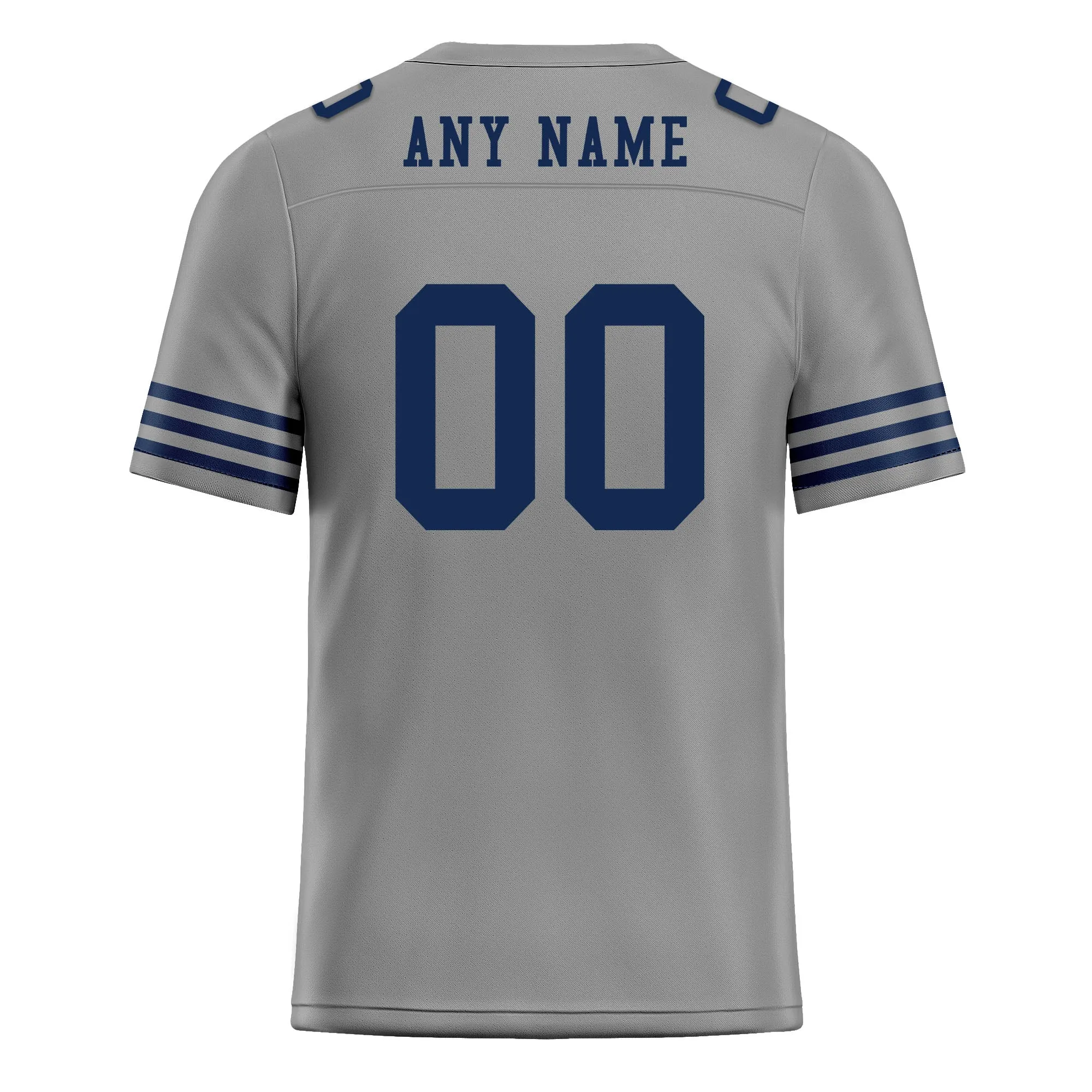 Custom Gray Blue Striped Sleeves Personalized Authentic Football Jersey FBJ02-D06033
