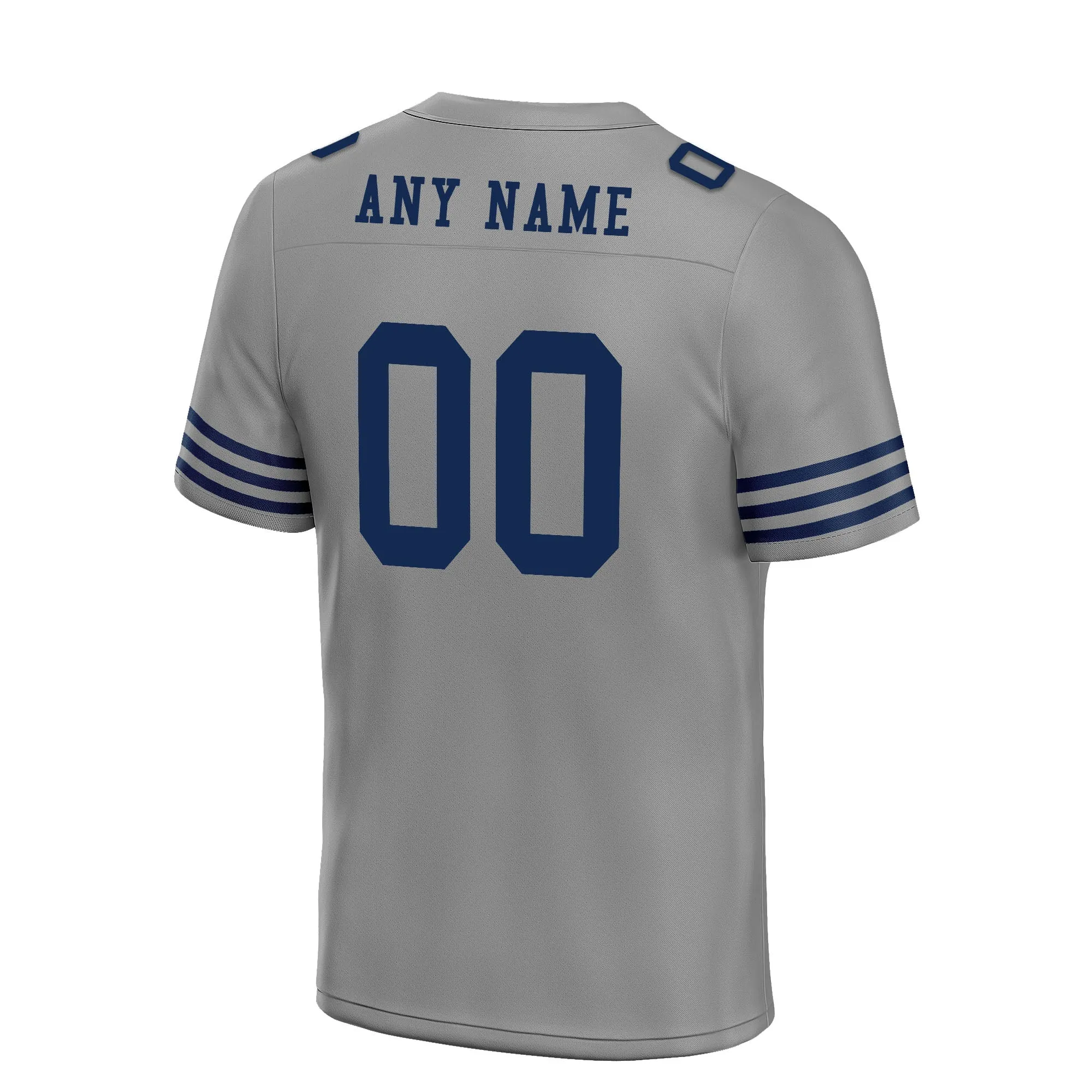 Custom Gray Blue Striped Sleeves Personalized Authentic Football Jersey FBJ02-D06033