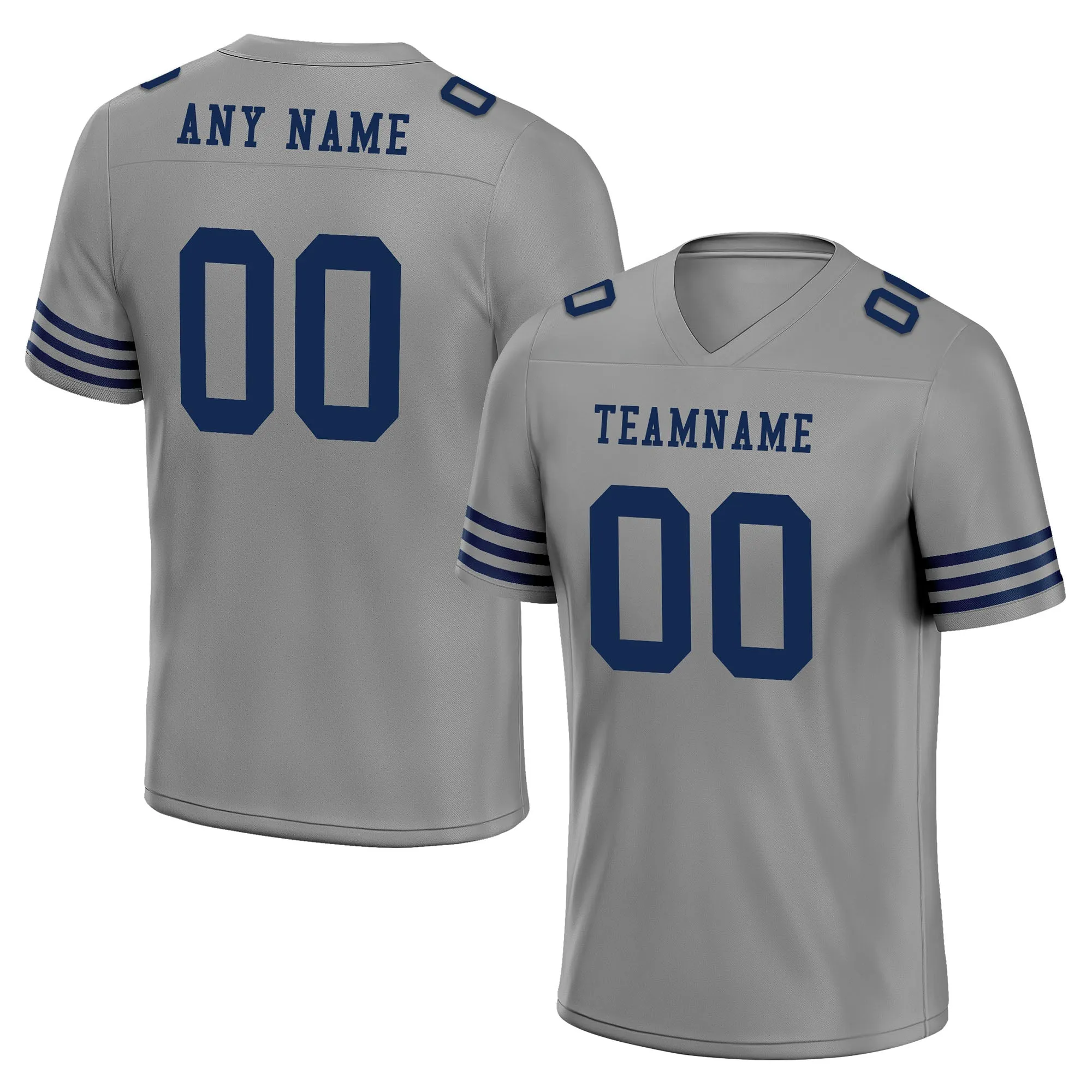 Custom Gray Blue Striped Sleeves Personalized Authentic Football Jersey FBJ02-D06033