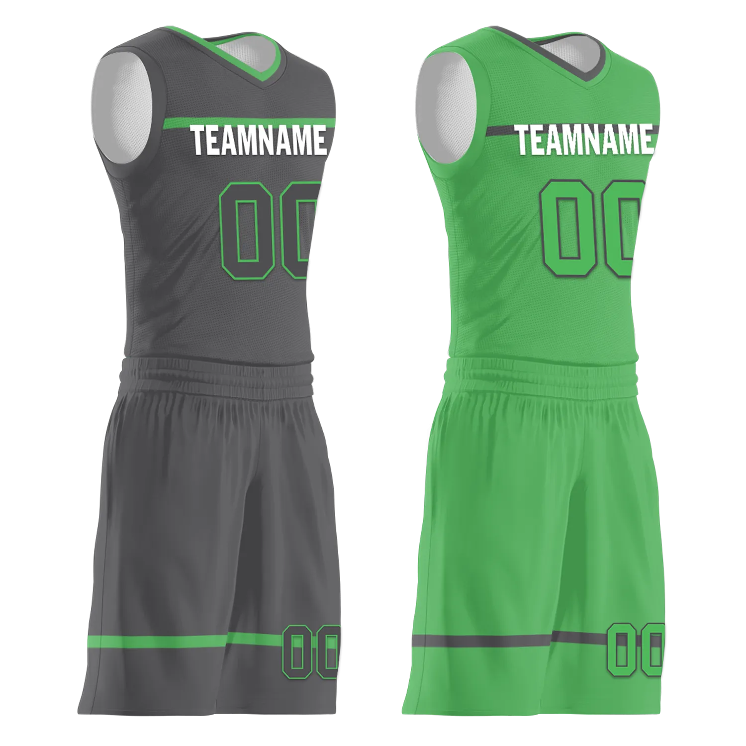 Custom Gray Green Classic Style Reversible Basketball Uniform Personalized BBJR-D017046