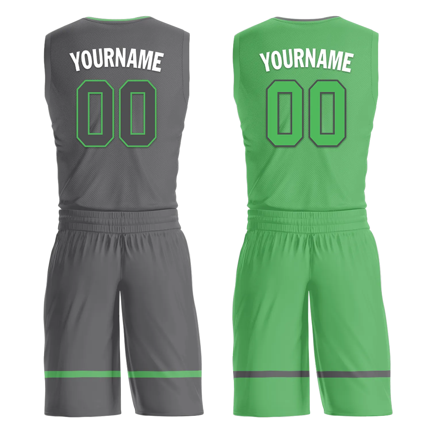 Custom Gray Green Classic Style Reversible Basketball Uniform Personalized BBJR-D017046