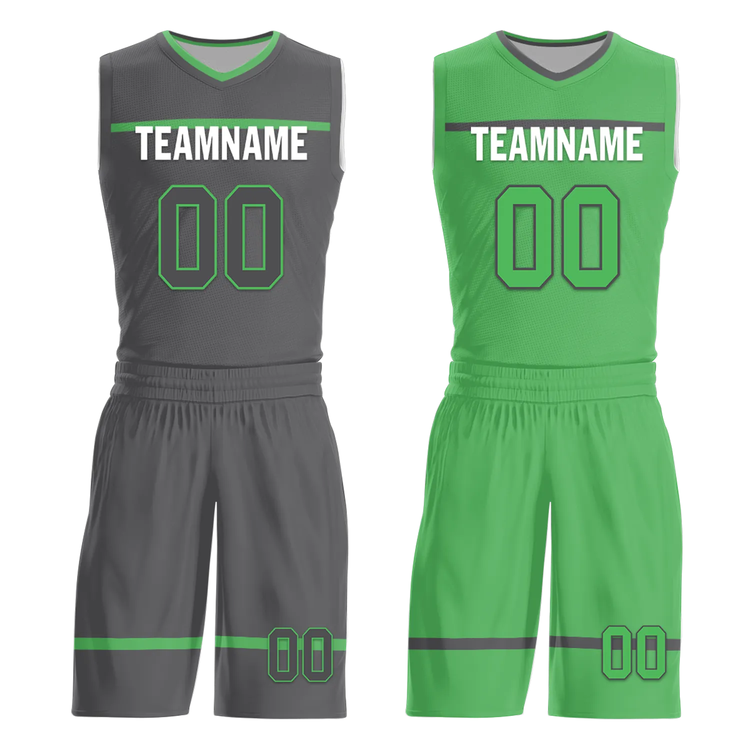 Custom Gray Green Classic Style Reversible Basketball Uniform Personalized BBJR-D017046