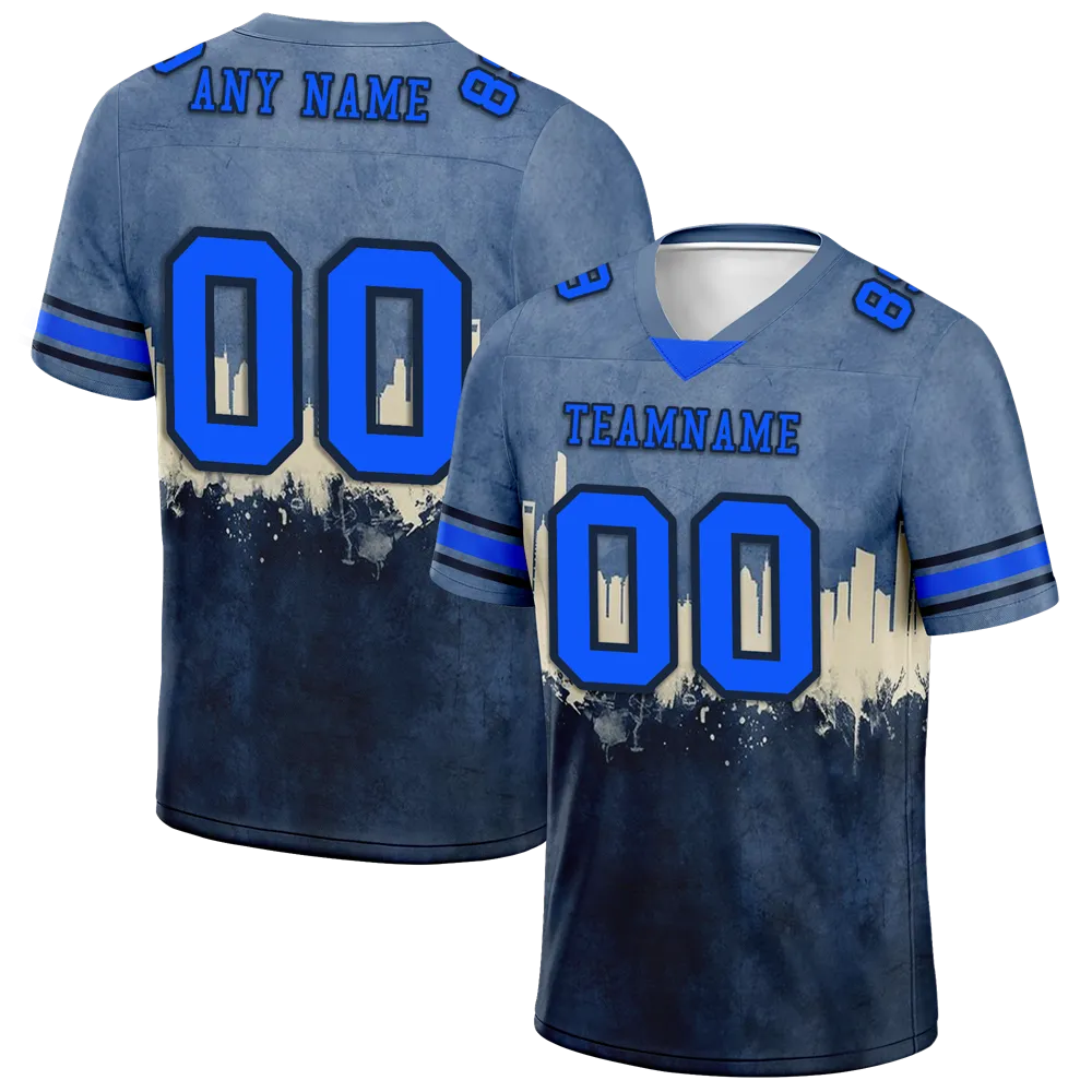 Custom Grey Graffiti Pattern Blue Personalized Authentic Football Jersey FBJ02-bc0fad7