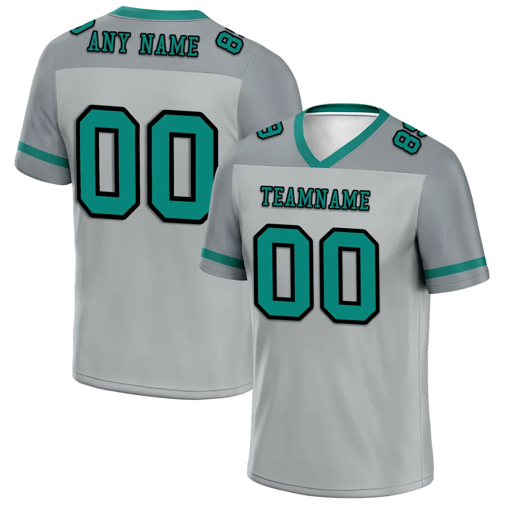 Custom Grey Raglan Sleeves Aqua Personalized Authentic Football Jersey FBJ02-bc0f0bf