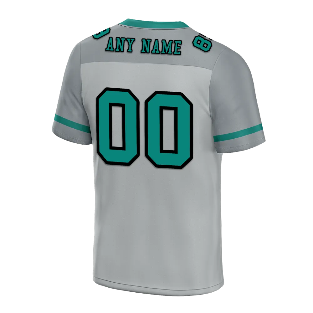 Custom Grey Raglan Sleeves Aqua Personalized Authentic Football Jersey FBJ02-bc0f0bf