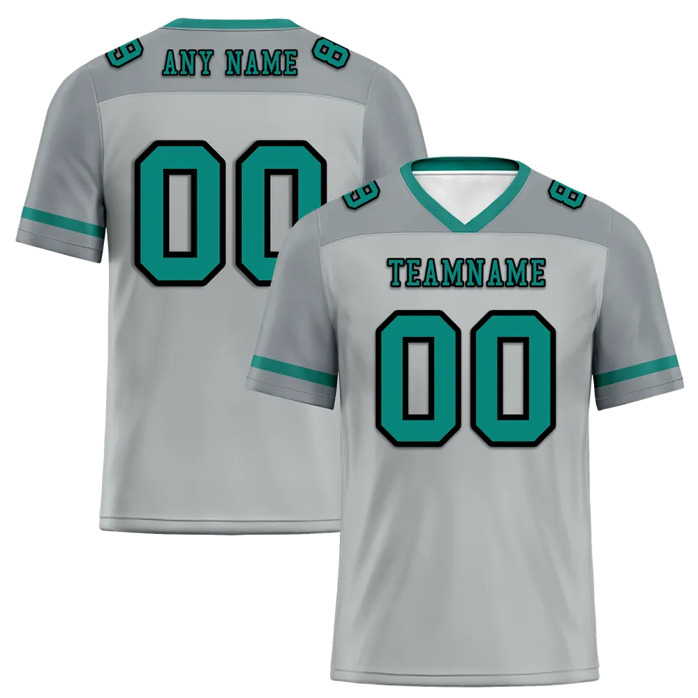 Custom Grey Raglan Sleeves Aqua Personalized Authentic Football Jersey FBJ02-bc0f0bf
