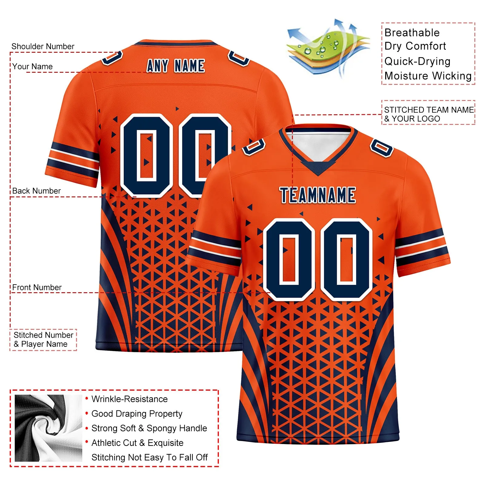 Custom Orange White Colorado Personalized Authentic Football Jersey FBJ02-D023033-10