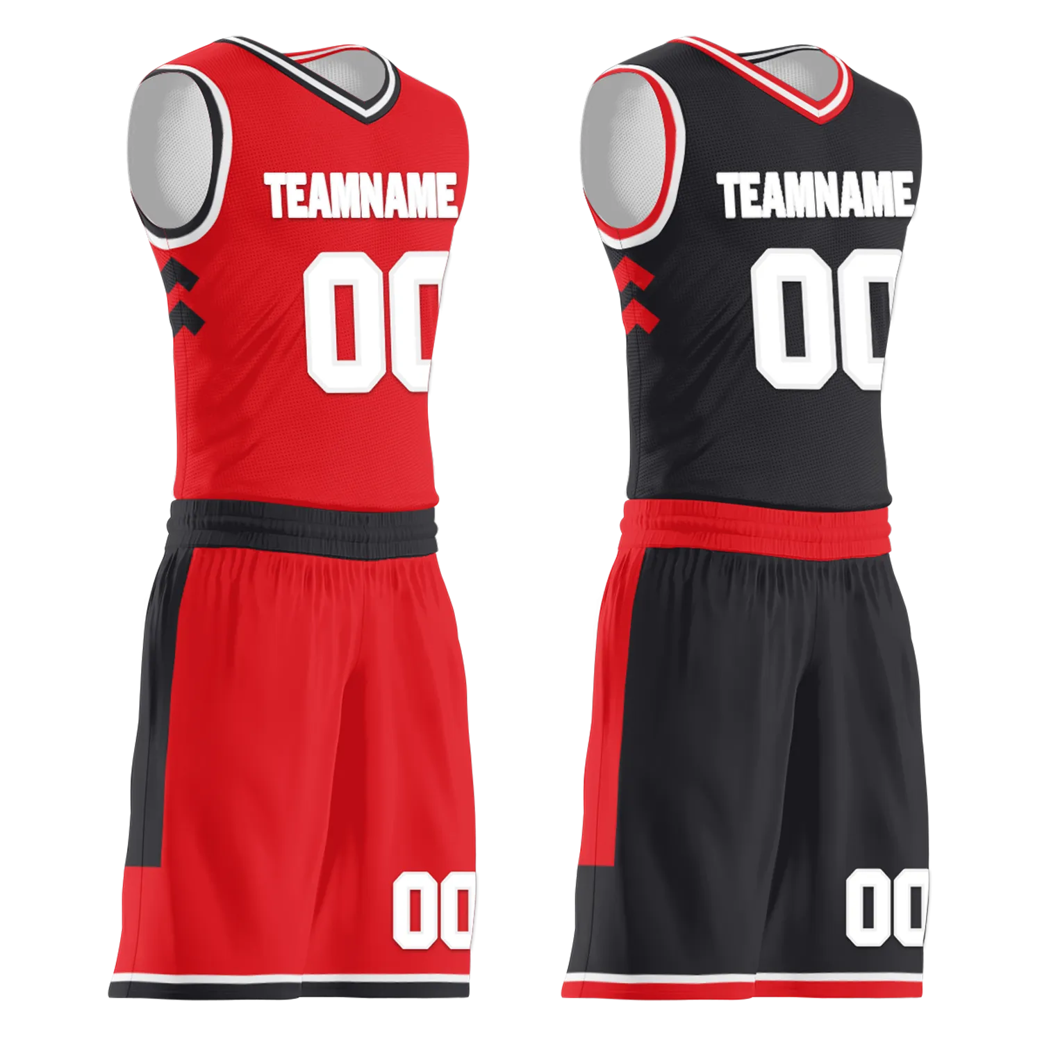 Custom Red Black Classic Style Reversible Basketball Uniform Personalized COOLMAX BBJR-D017025