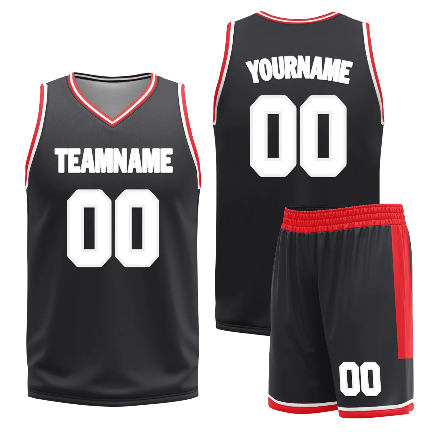Custom Red Black Classic Style Reversible Basketball Uniform Personalized COOLMAX BBJR-D017025