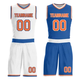 Custom White Blue Classic Style Reversible Basketball Uniform Personalized BBJR-D017016