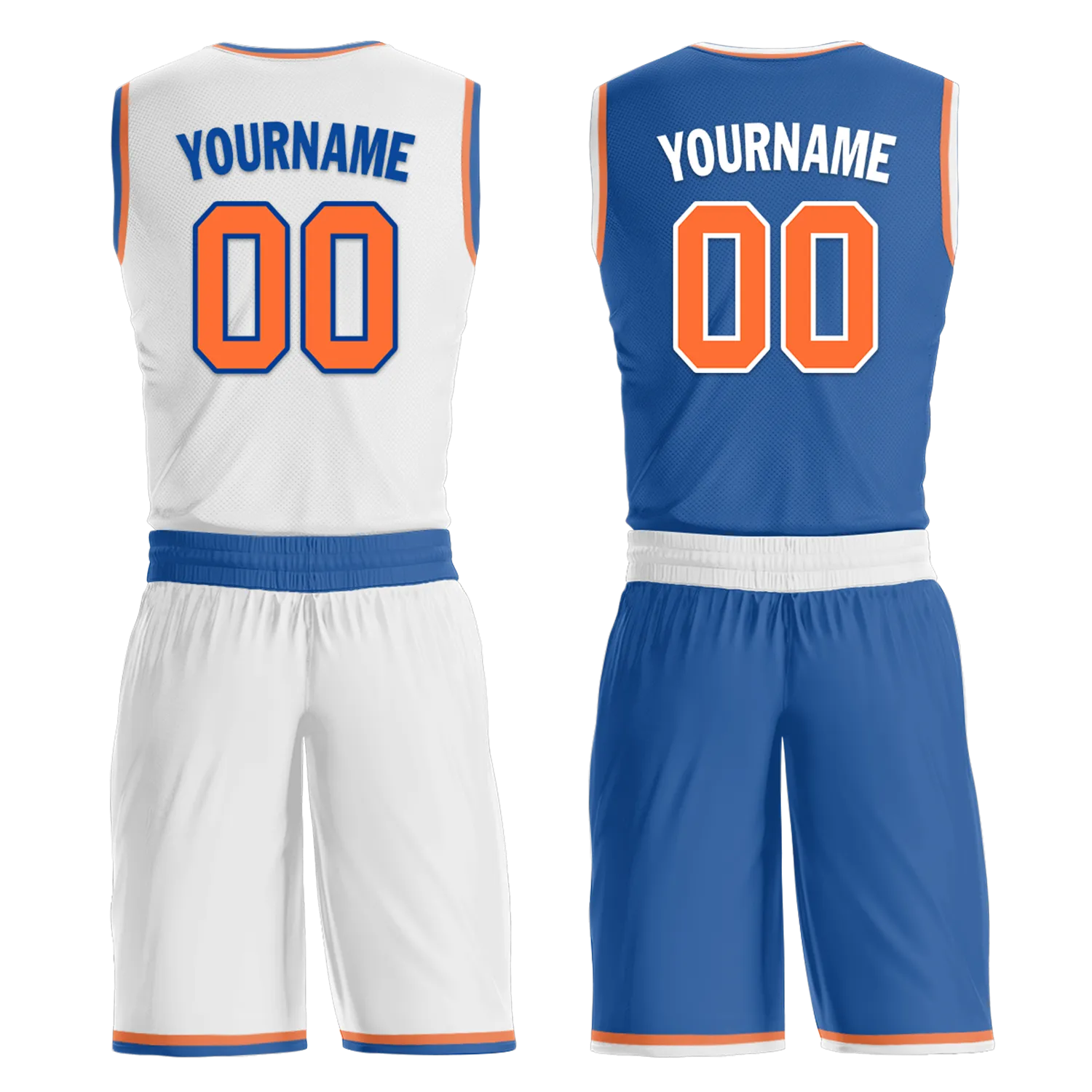 Custom White Blue Classic Style Reversible Basketball Uniform Personalized BBJR-D017016