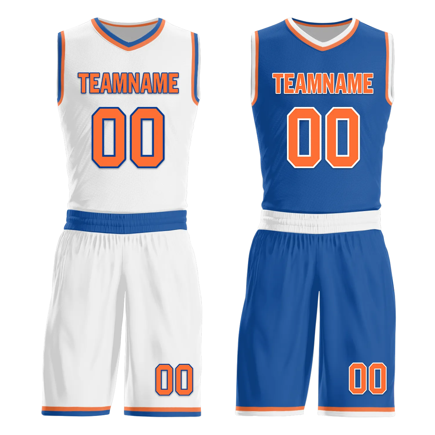 Custom White Blue Classic Style Reversible Basketball Uniform Personalized BBJR-D017016