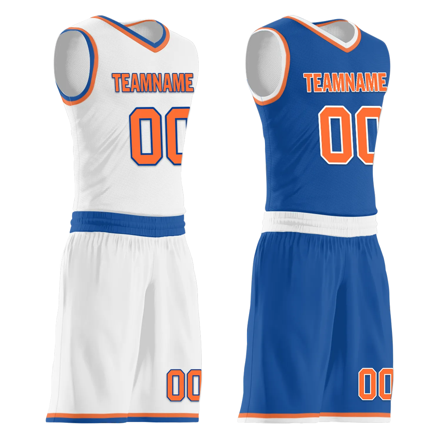 Custom White Blue Classic Style Reversible Basketball Uniform Personalized BBJR-D017016