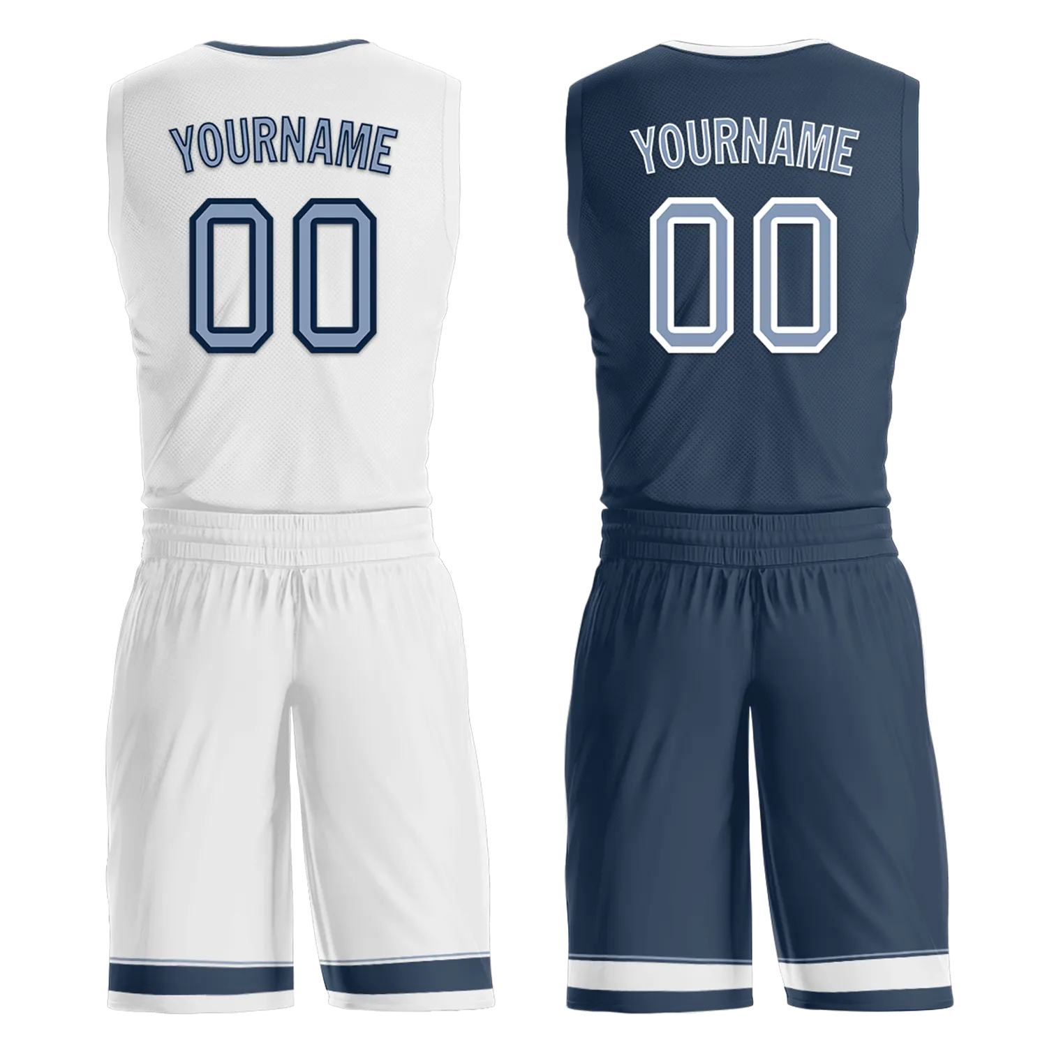 Custom White Blue Classic Style Reversible Basketball Uniform Personalized BBJR-D017043
