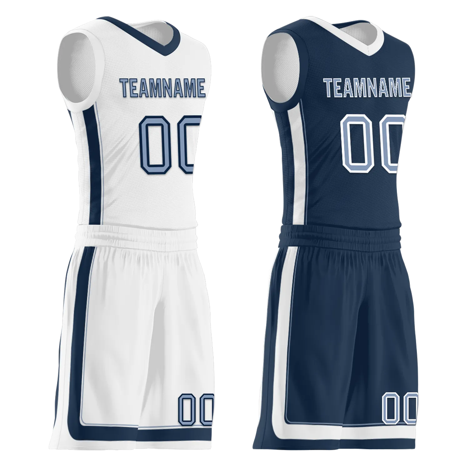 Custom White Blue Classic Style Reversible Basketball Uniform Personalized BBJR-D017043
