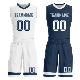 Custom White Blue Classic Style Reversible Basketball Uniform Personalized BBJR-D017043
