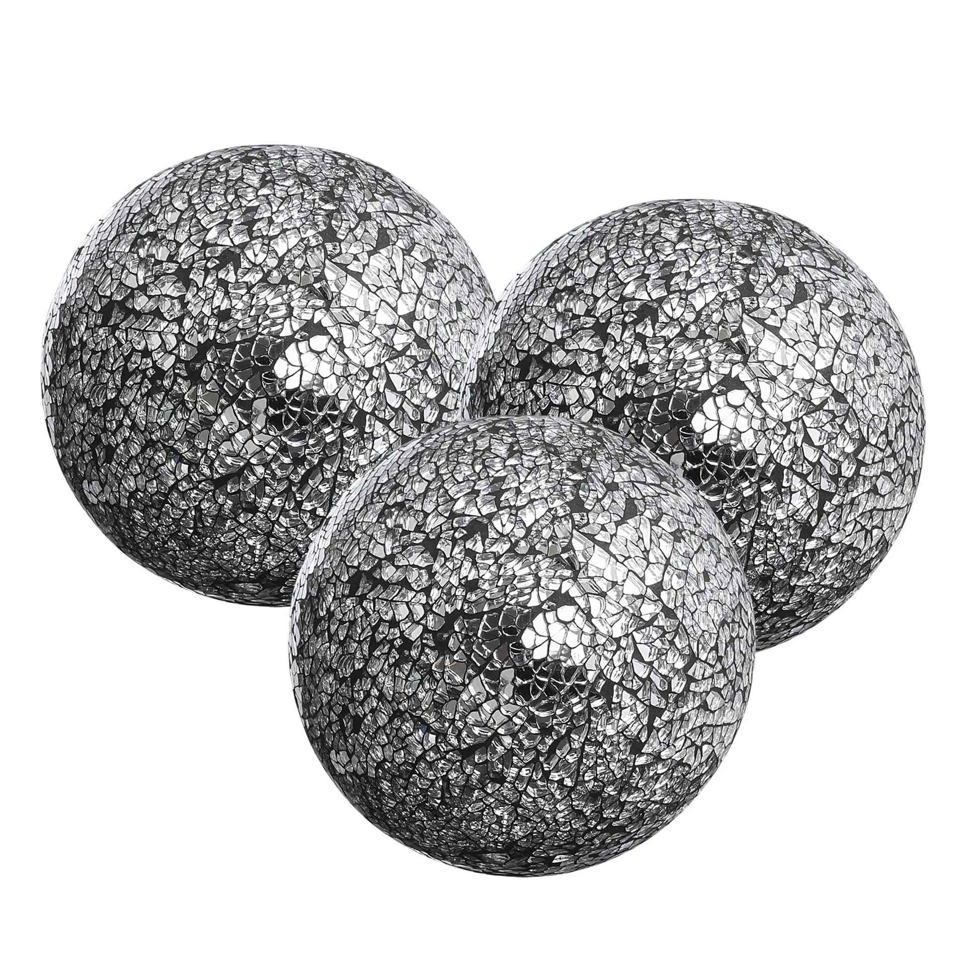 Decorative Balls Set of 3 Glass Mosaic Sphere Dia 5" (Gold