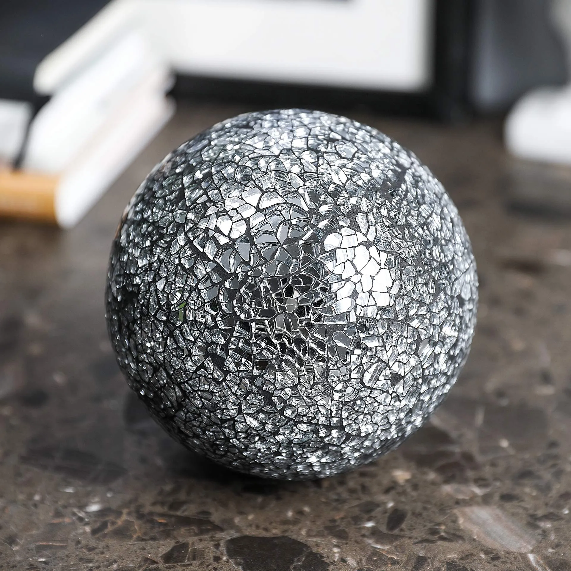 Decorative Balls Set of 3 Glass Mosaic Sphere Dia 5" (Gold