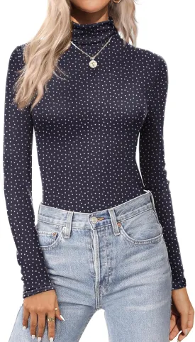 Ekouaer Women's Turtleneck Long Sleeve Shirts Fall Fashion Lightweight Base Layer Solid Slim Fit Thermal Underwear Tops