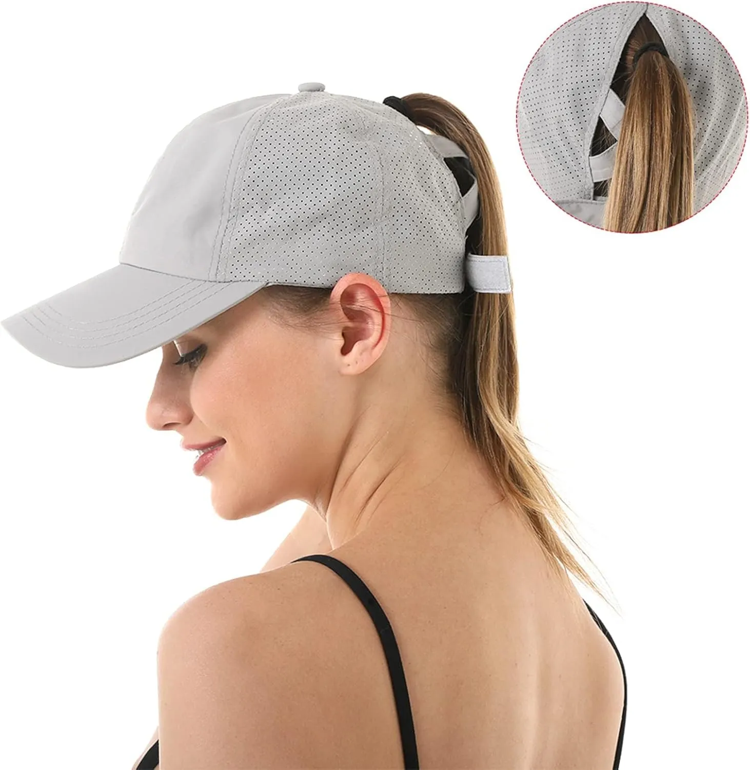 HGGE Womens Criss Cross Ponytail Baseball Cap Adjustable High Messy Bun Ponycap Quick Drying Hat