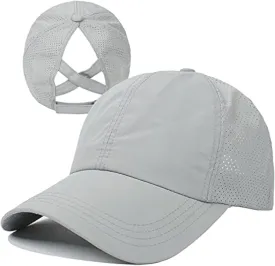 HGGE Womens Criss Cross Ponytail Baseball Cap Adjustable High Messy Bun Ponycap Quick Drying Hat