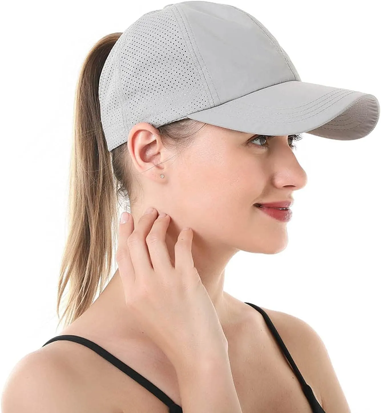 HGGE Womens Criss Cross Ponytail Baseball Cap Adjustable High Messy Bun Ponycap Quick Drying Hat