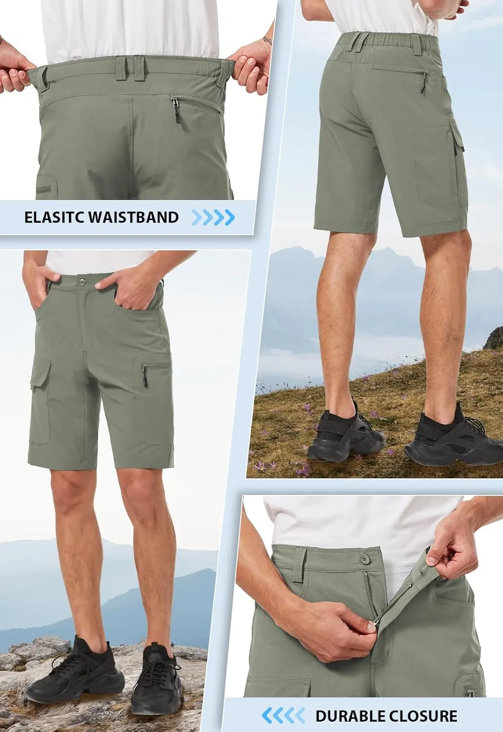 Hiauspor Men's Hiking Cargo Shorts 9"/10" Quick Dry Lightweight Waterproof for Golf Tactical Fishing Casual with 6 Pockets