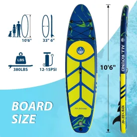 High Density Paddle Board, 106 x 33 x 6 Inflatable Stand Up Paddle Board with Pump, Carry Bags & Accessories, Premium Anti-Slip Deck Yoga Board Blow Up Paddleboard for Adults Youth