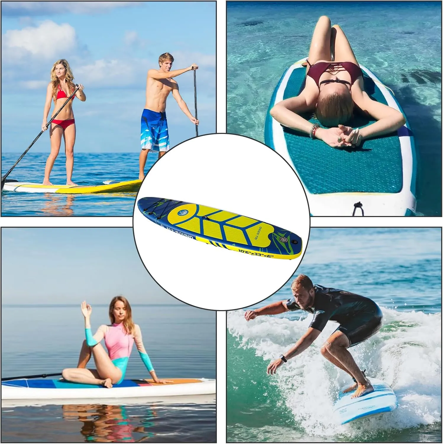 High Density Paddle Board, 106 x 33 x 6 Inflatable Stand Up Paddle Board with Pump, Carry Bags & Accessories, Premium Anti-Slip Deck Yoga Board Blow Up Paddleboard for Adults Youth