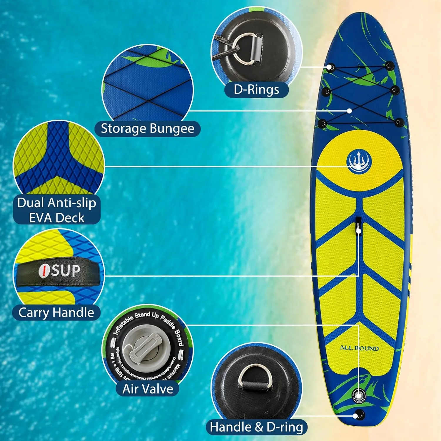 High Density Paddle Board, 106 x 33 x 6 Inflatable Stand Up Paddle Board with Pump, Carry Bags & Accessories, Premium Anti-Slip Deck Yoga Board Blow Up Paddleboard for Adults Youth