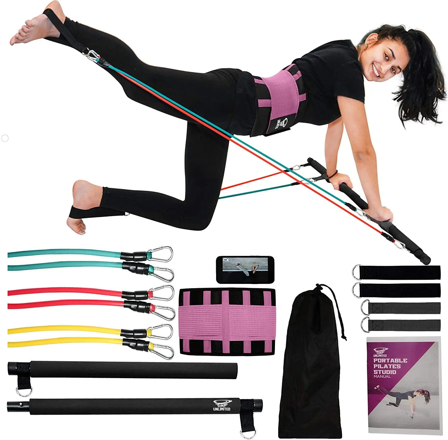 IM UNLIMITED Pilates Bar Kit with Resistance Bands and Workout Video Portable, Exercise Equipment, Home Gym Strength Full Body Fitness Stick,Squat Yoga Muscle Toning Bar